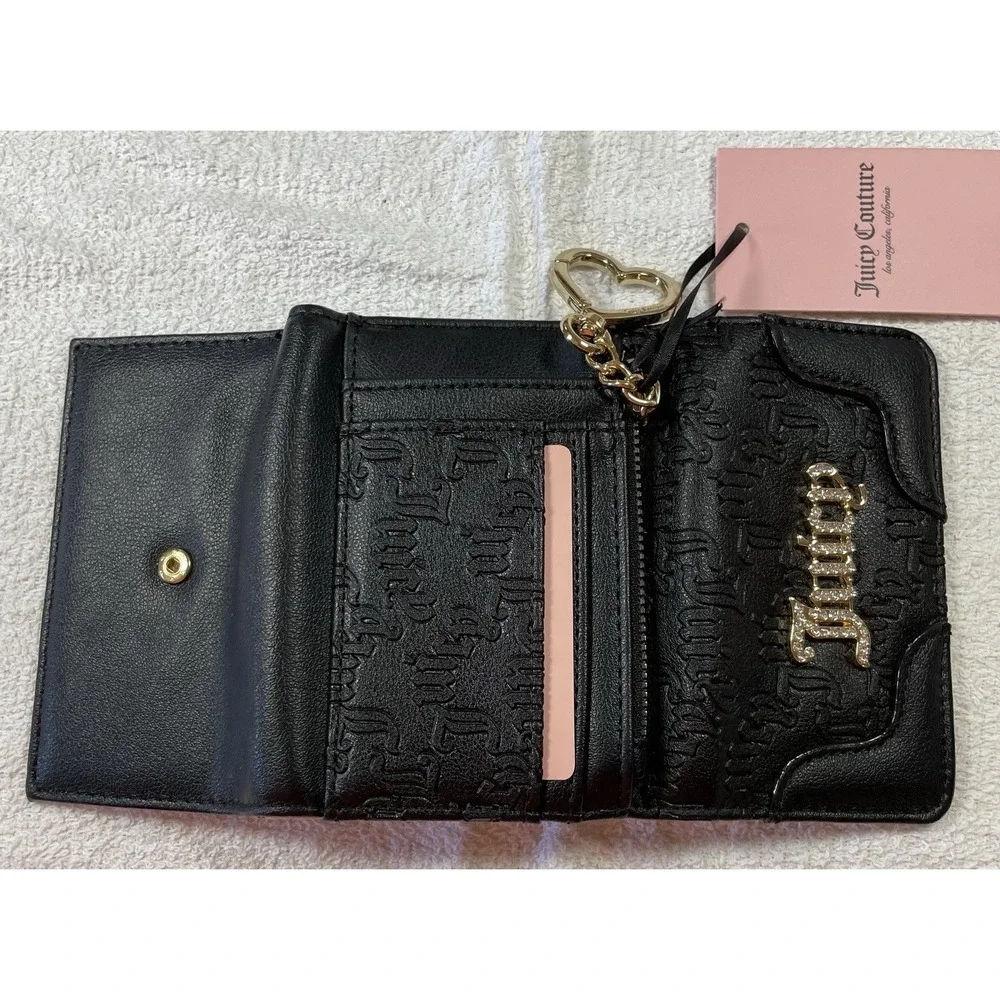 NWT Juicy Couture Heartless Double Sided Trifold Wallet - Liquorice Black - Picture 3 of 4